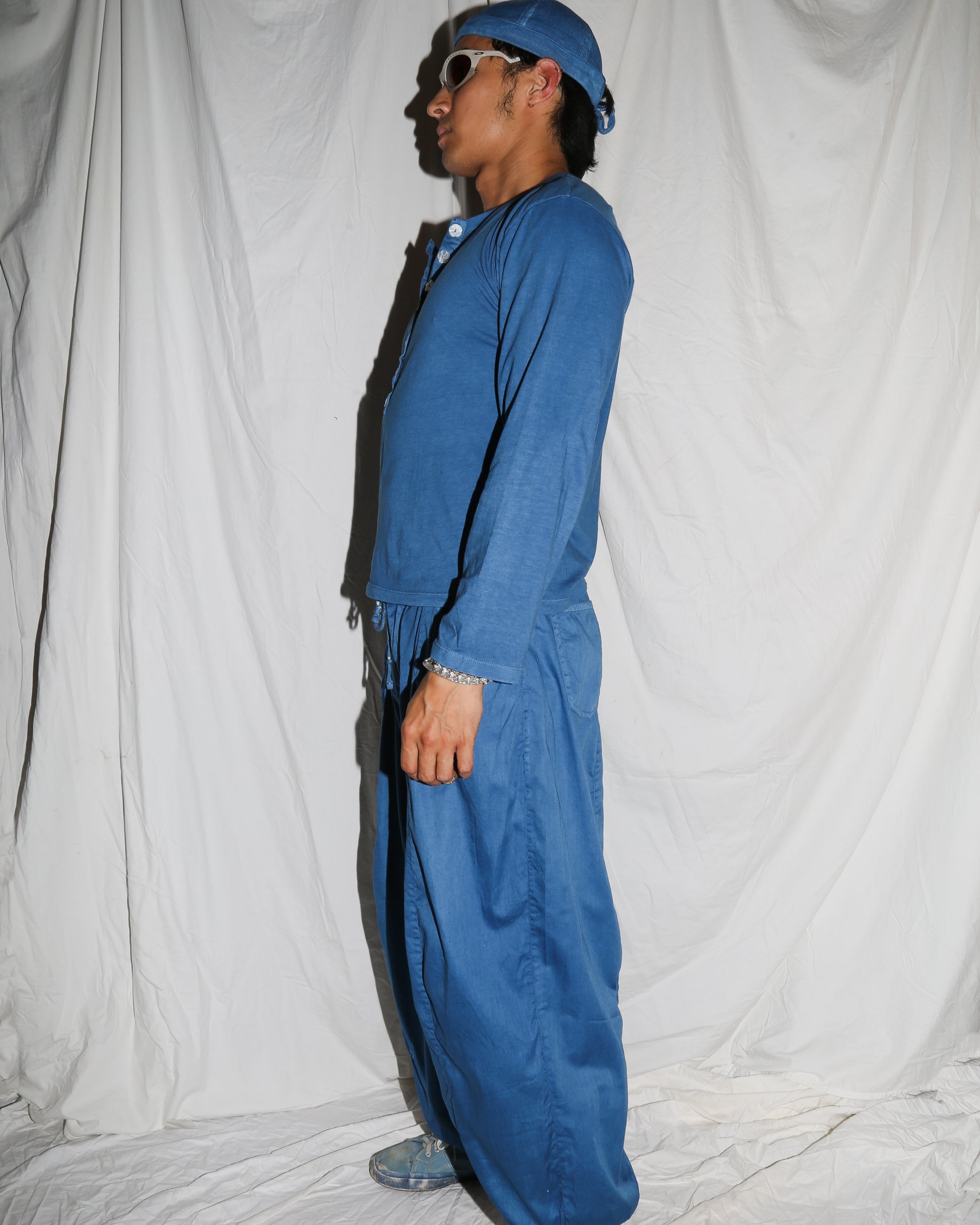 Indigo Organic Cotton Long-Sleeved Henley Shirt