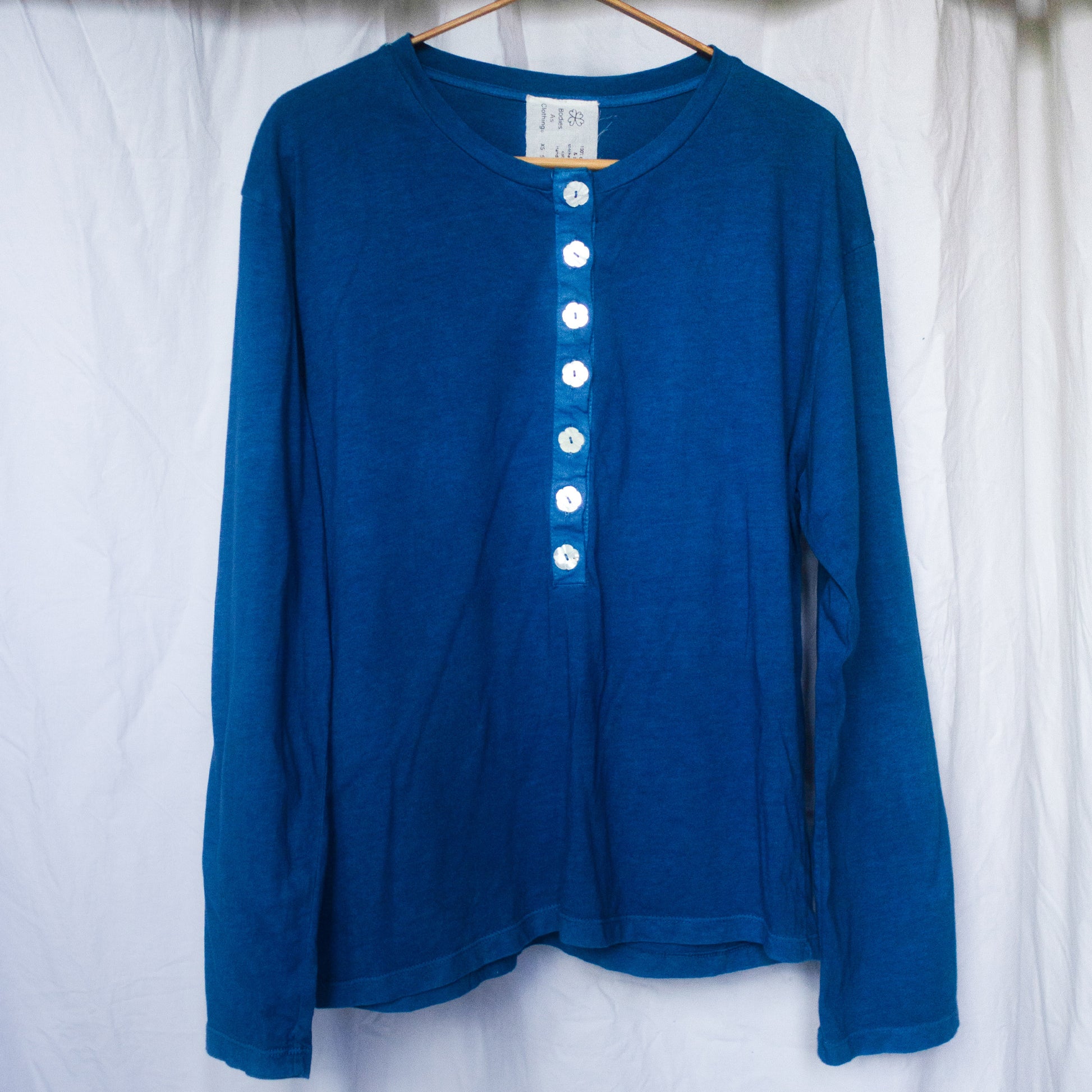 Indigo Organic Cotton Long-Sleeved Henley Shirt