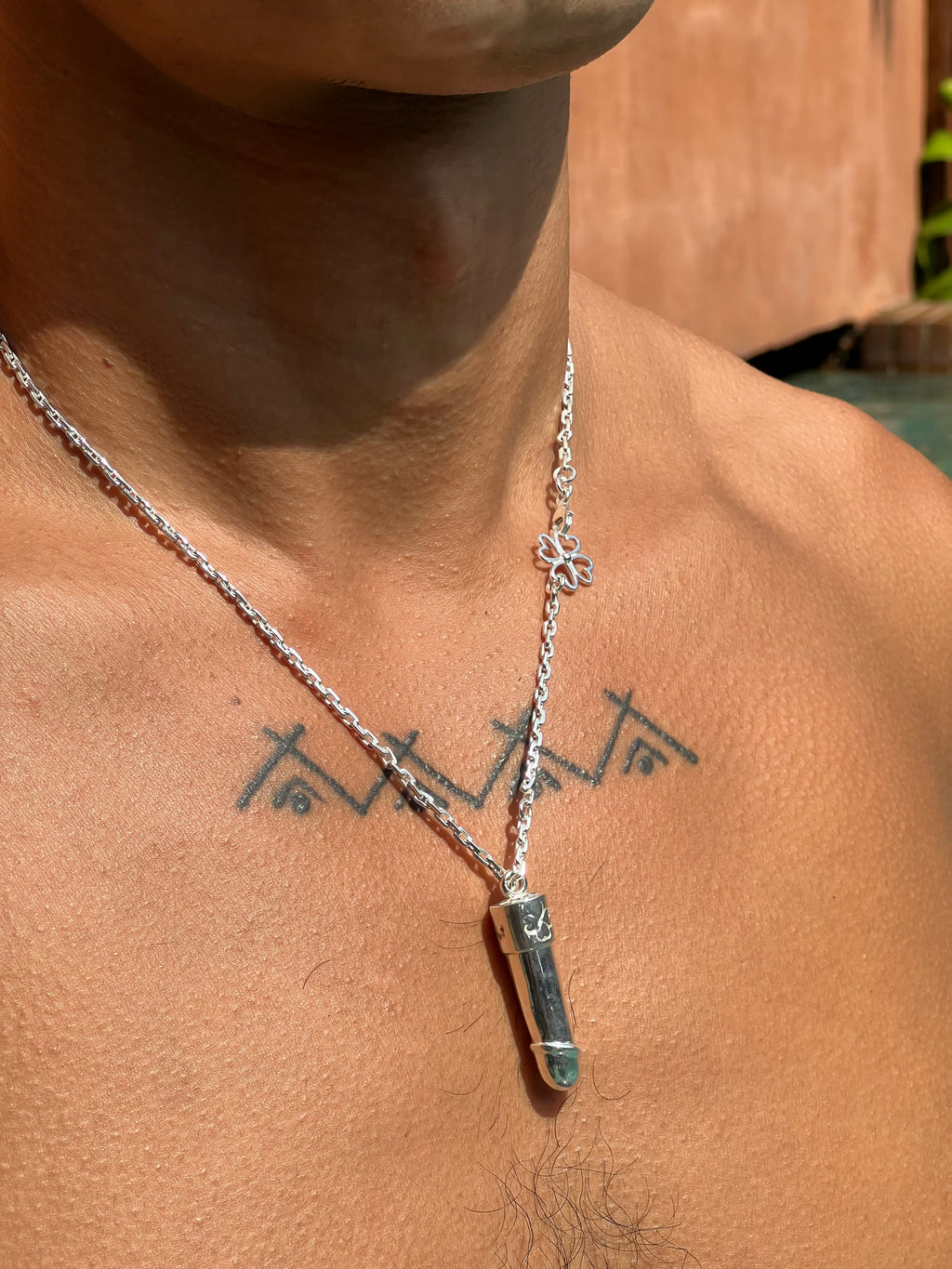 Silver Lucky Lingam (Penis) Pendant on Oval Chain