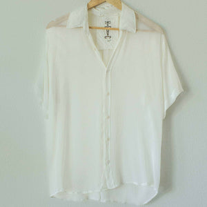 Undyed Silk Chiffon Short Sleeve Slim Grandfather Shirt