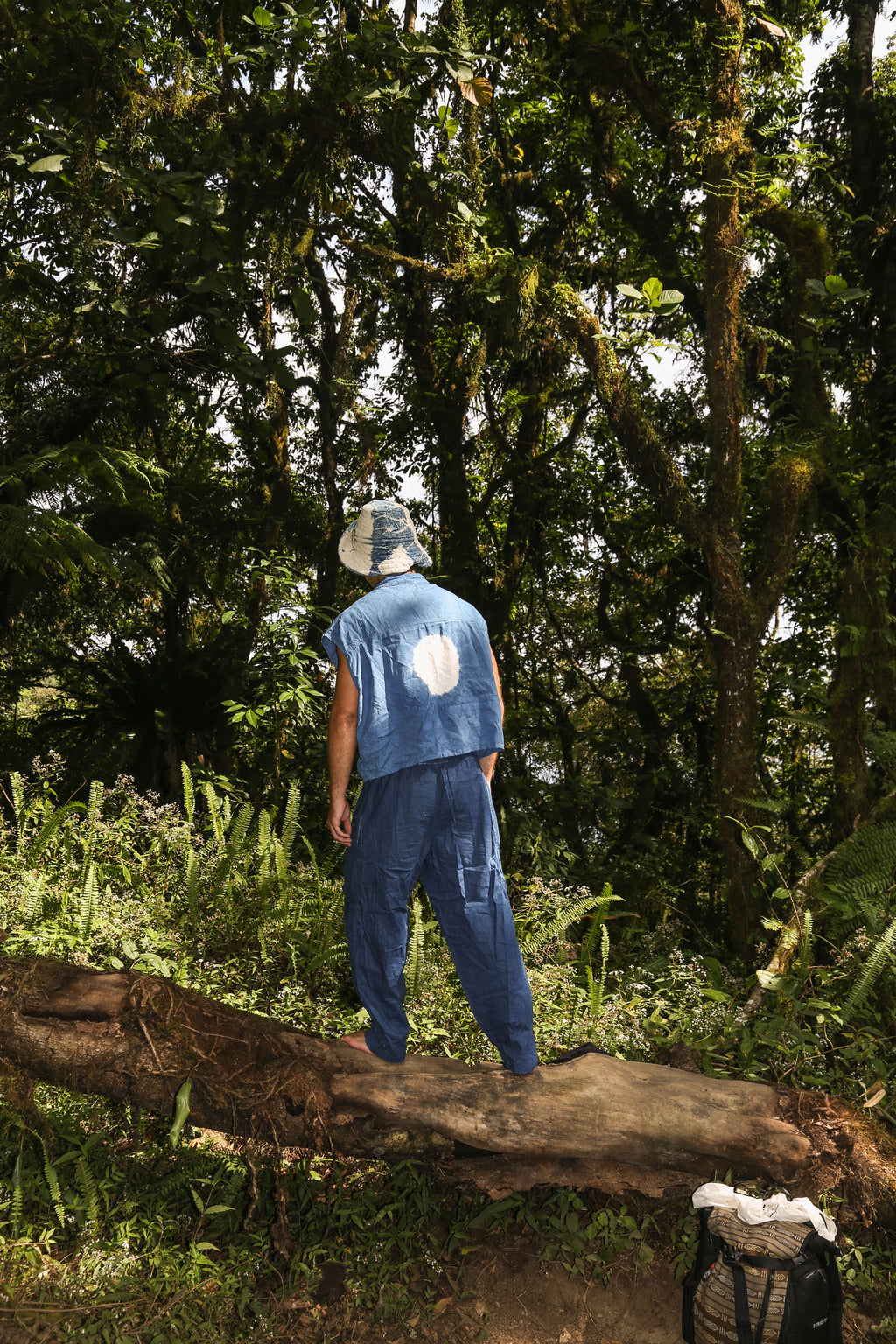 Indigo Hemp-Cotton Full Moon Shibori Sleeveless Elf Shirt