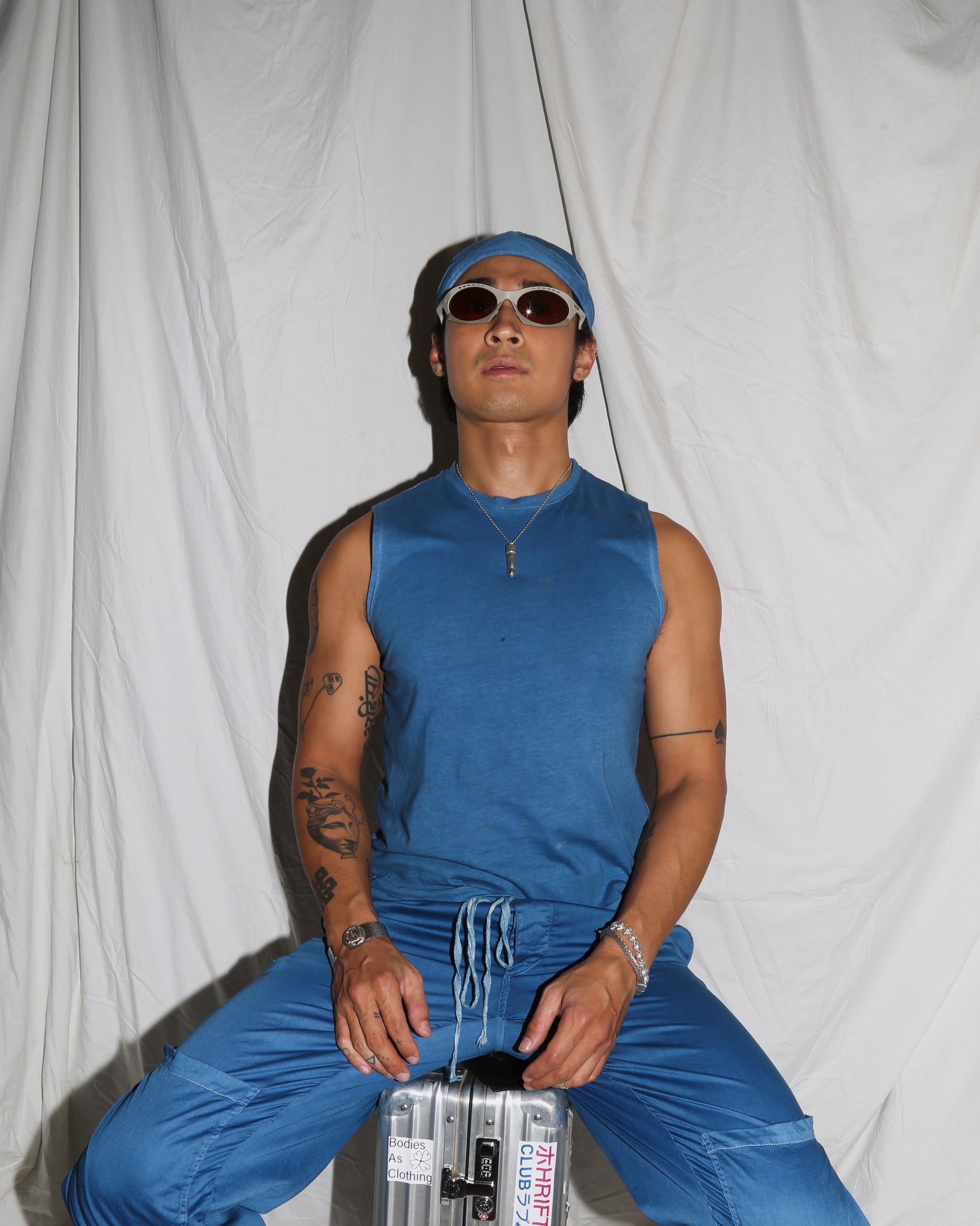 Indigo Organic Cotton Sleeveless Mini Shirt
