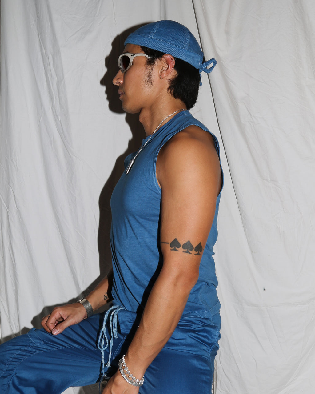 Indigo Organic Cotton Sleeveless Mini Shirt