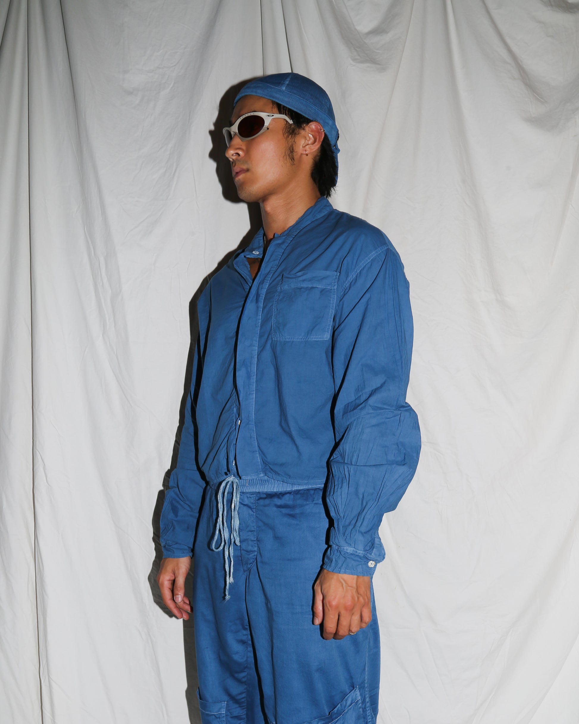 Indigo Organic Cotton Long Sleeved Semi-Cropped Shirt