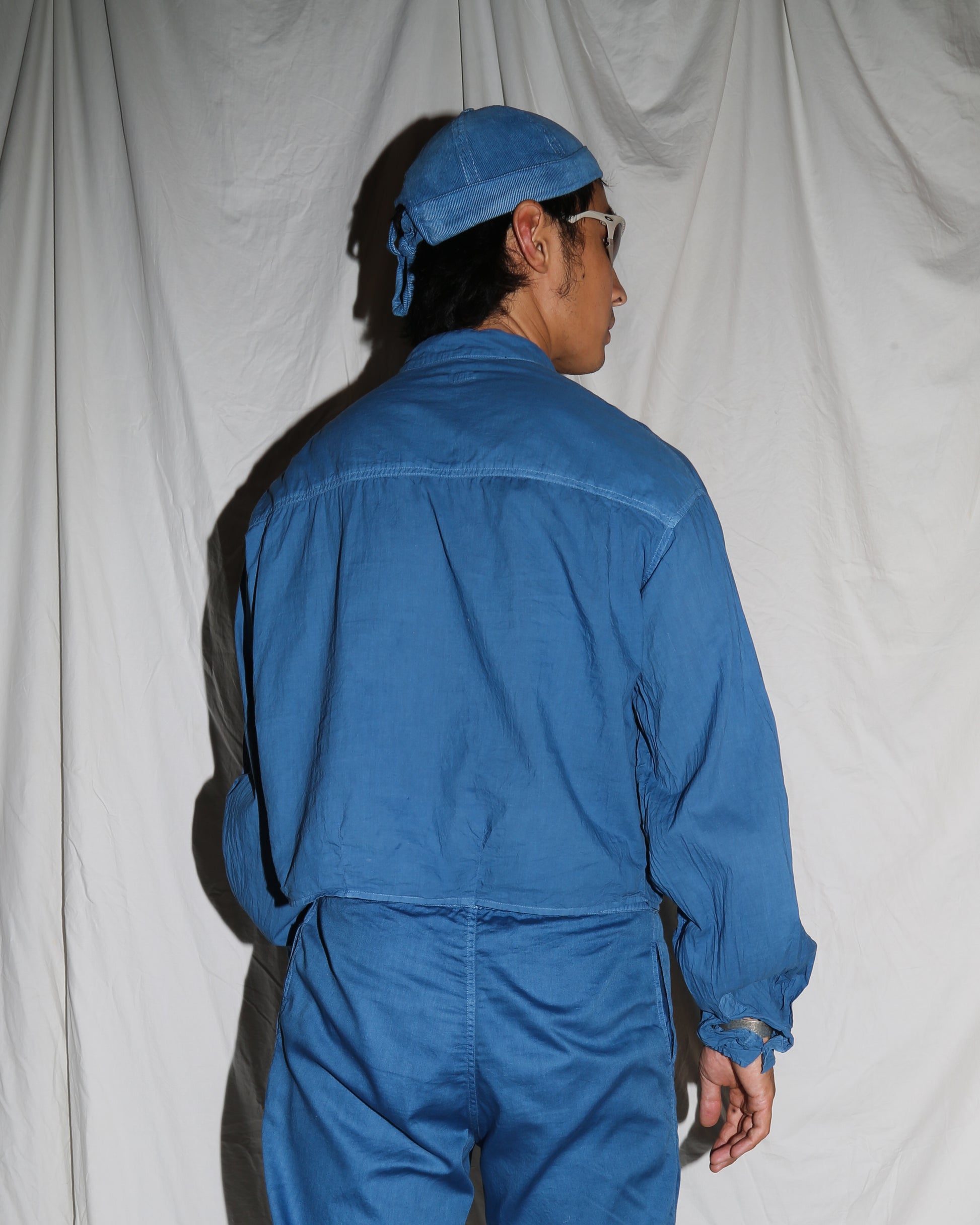 Indigo Organic Cotton Long Sleeved Semi-Cropped Shirt