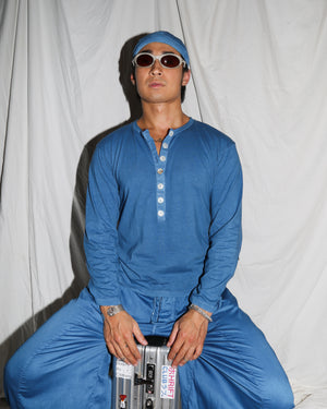 Indigo Organic Cotton Long-Sleeved Henley Shirt