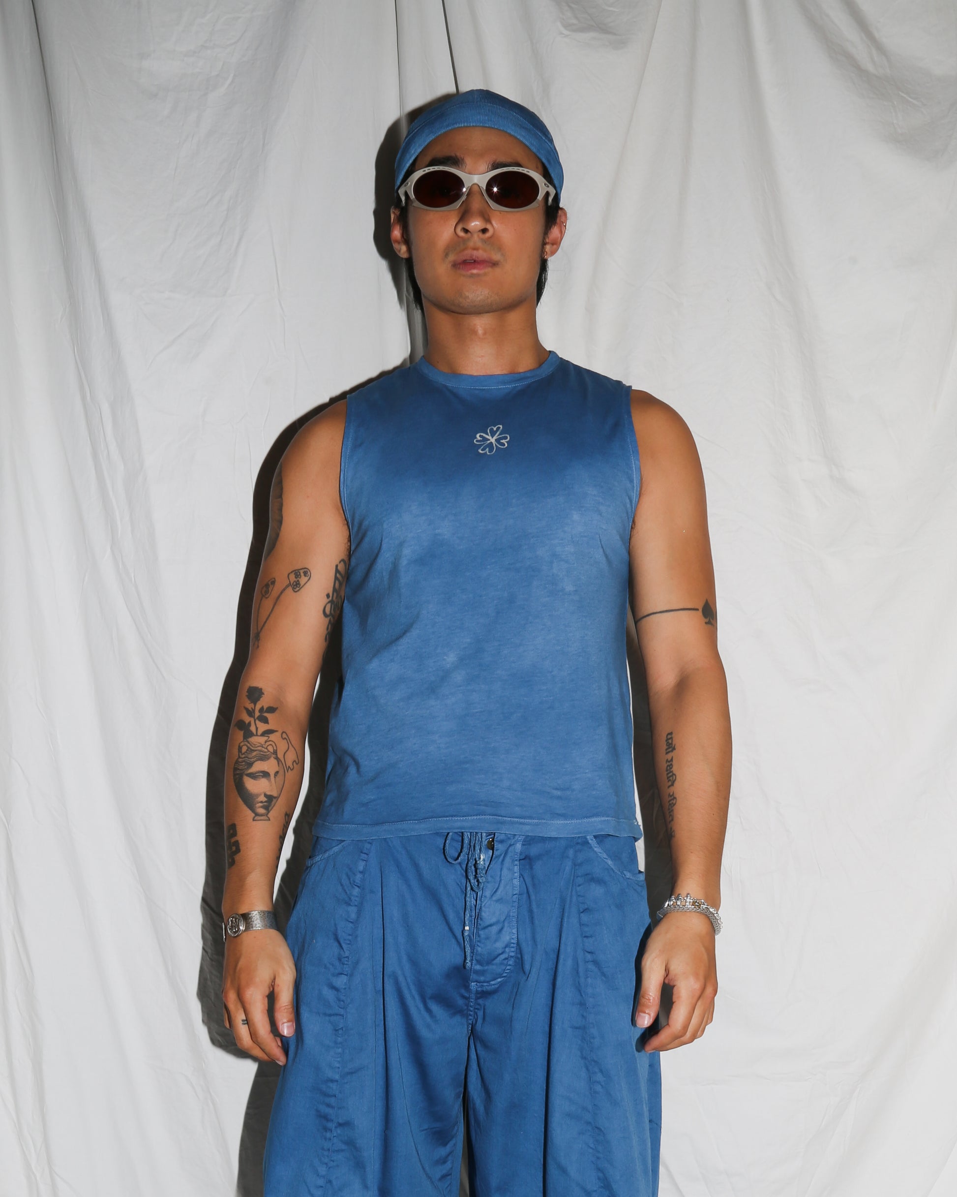 Indigo Batik Logo Organic Cotton Sleeveless Mini Shirt