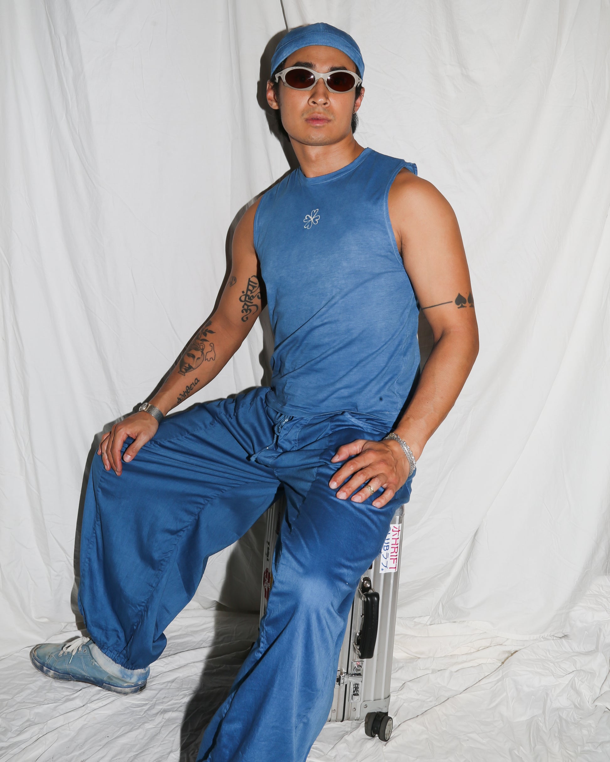 Indigo Batik Logo Organic Cotton Sleeveless Mini Shirt