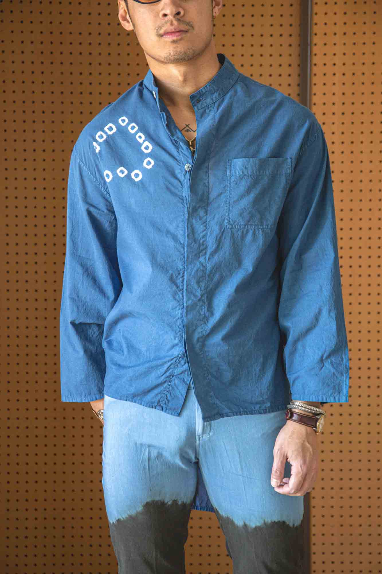 Indigo Shibori Long Sleeve Long Sail Shirt