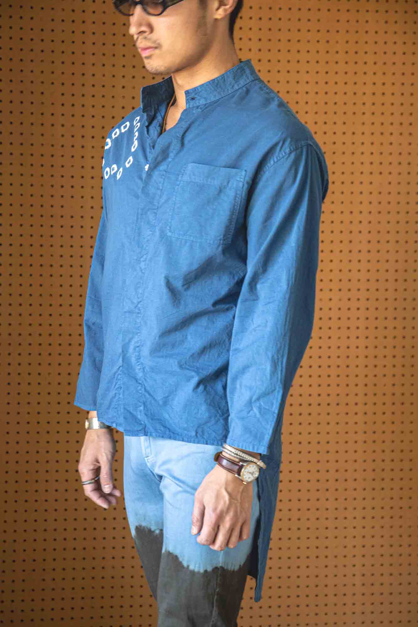 Indigo Shibori Long Sleeve Long Sail Shirt