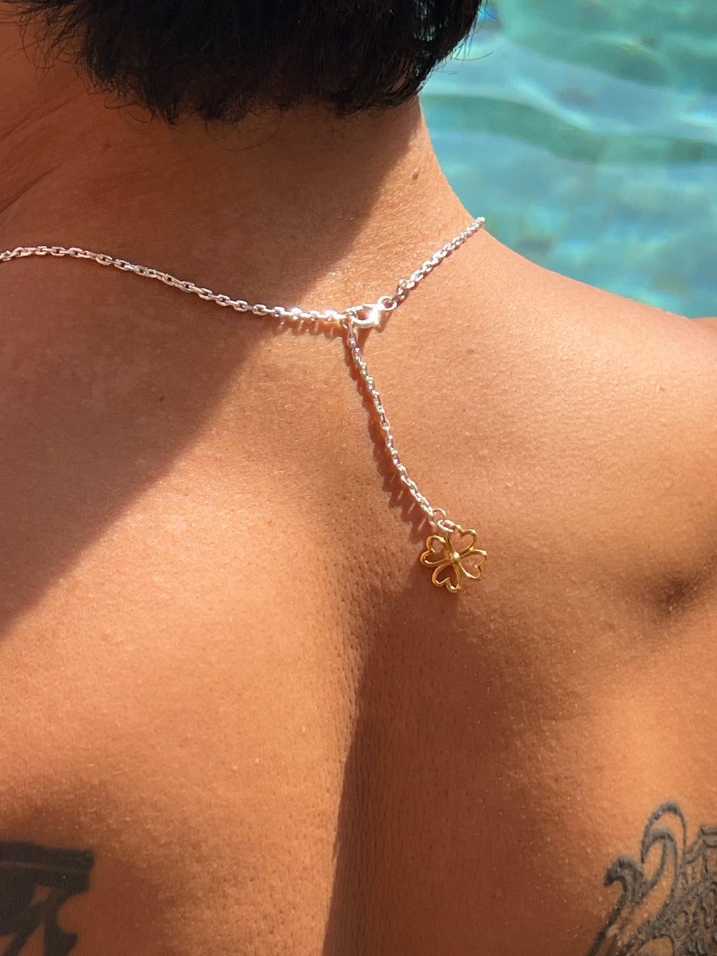 Small Ruby-Eyed Gold Vermeil Dancing Bulul Totem on Handwoven Silver Chain Necklace