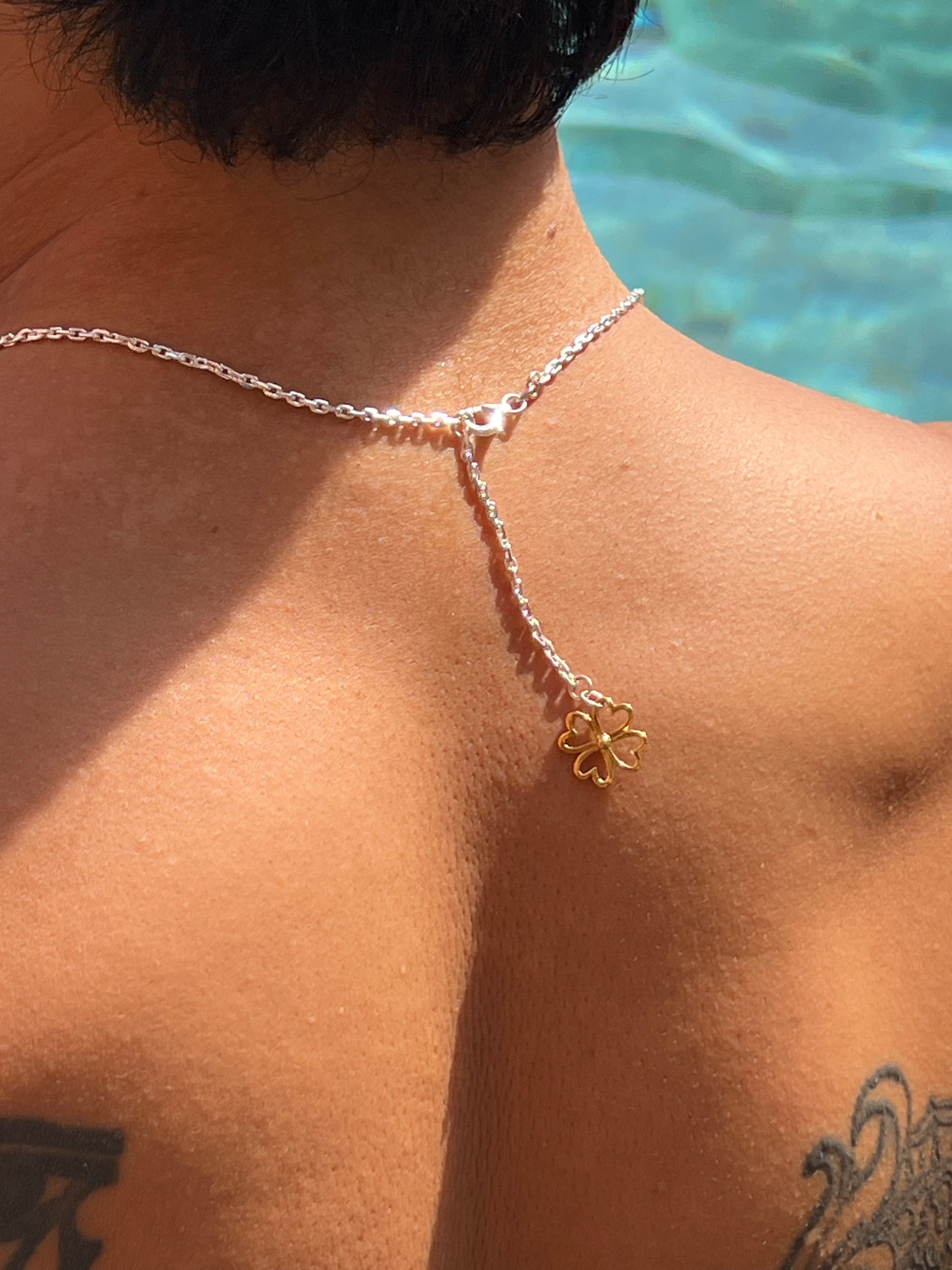 Small Ruby-Eyed Gold Vermeil Dancing Bulul Totem on Handwoven Silver Chain Necklace