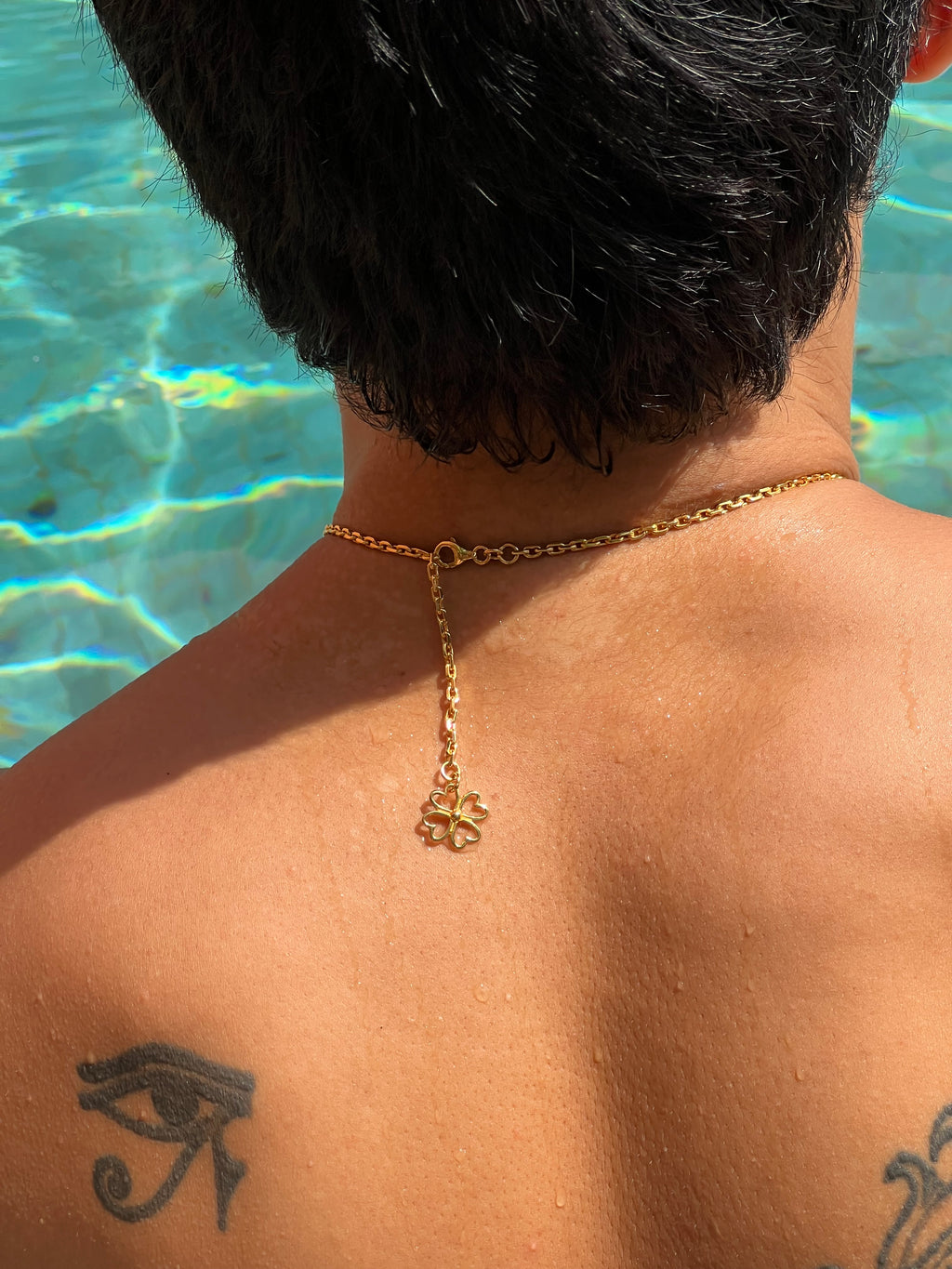 Large Aquamarine Eyes Gold Vermeil Dancing Bulul Totem on Handwoven Chain Necklace