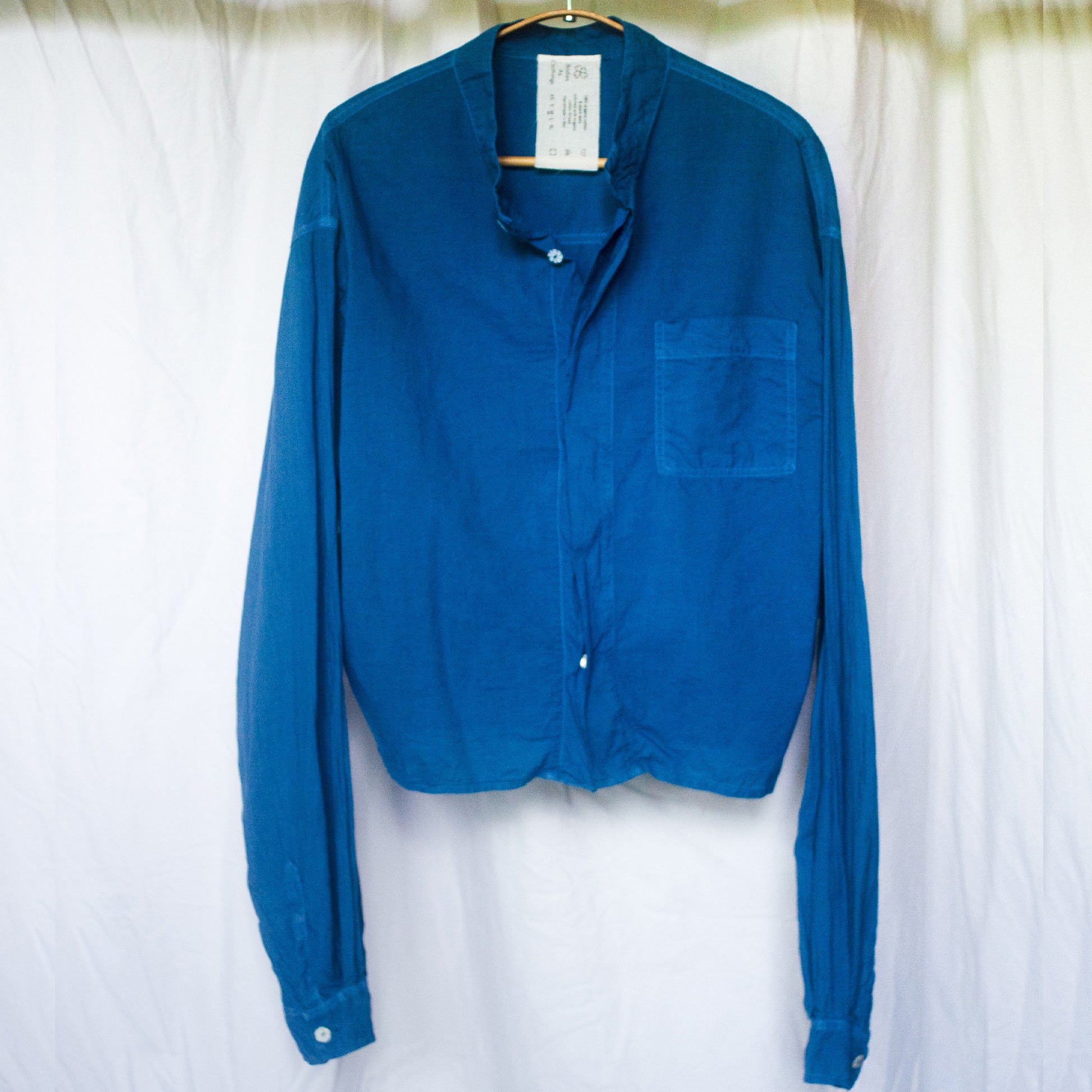 Indigo Organic Cotton Long Sleeved Semi-Cropped Shirt