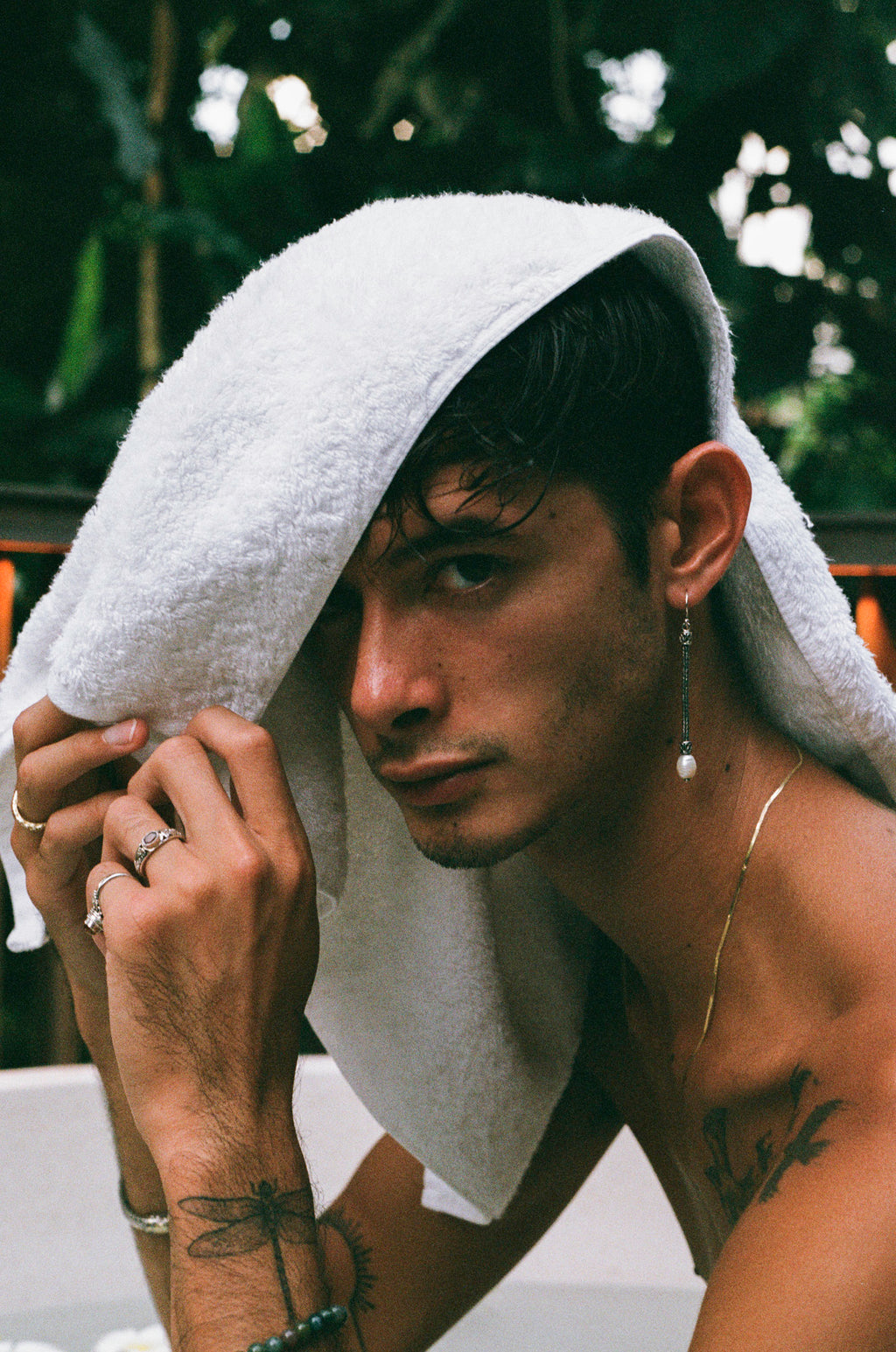 White Pearl Drop Earring Lookbook Photo