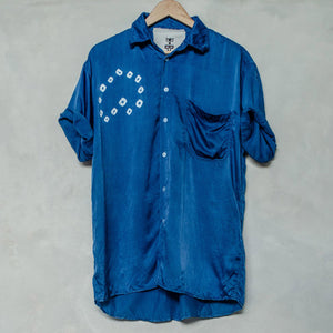 Indigo Heritage Chinese Silk Shibori Grandfather Shirt