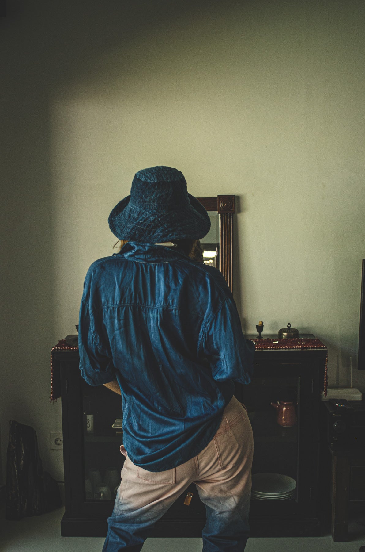 Indigo Heritage Chinese Silk Shibori Grandfather Shirt (Stock)