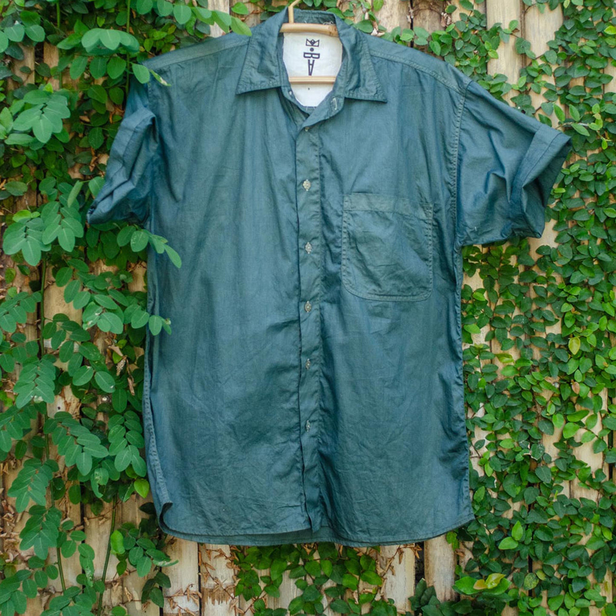 Kelp Green Organic Cotton Twill Grandfather Shirt