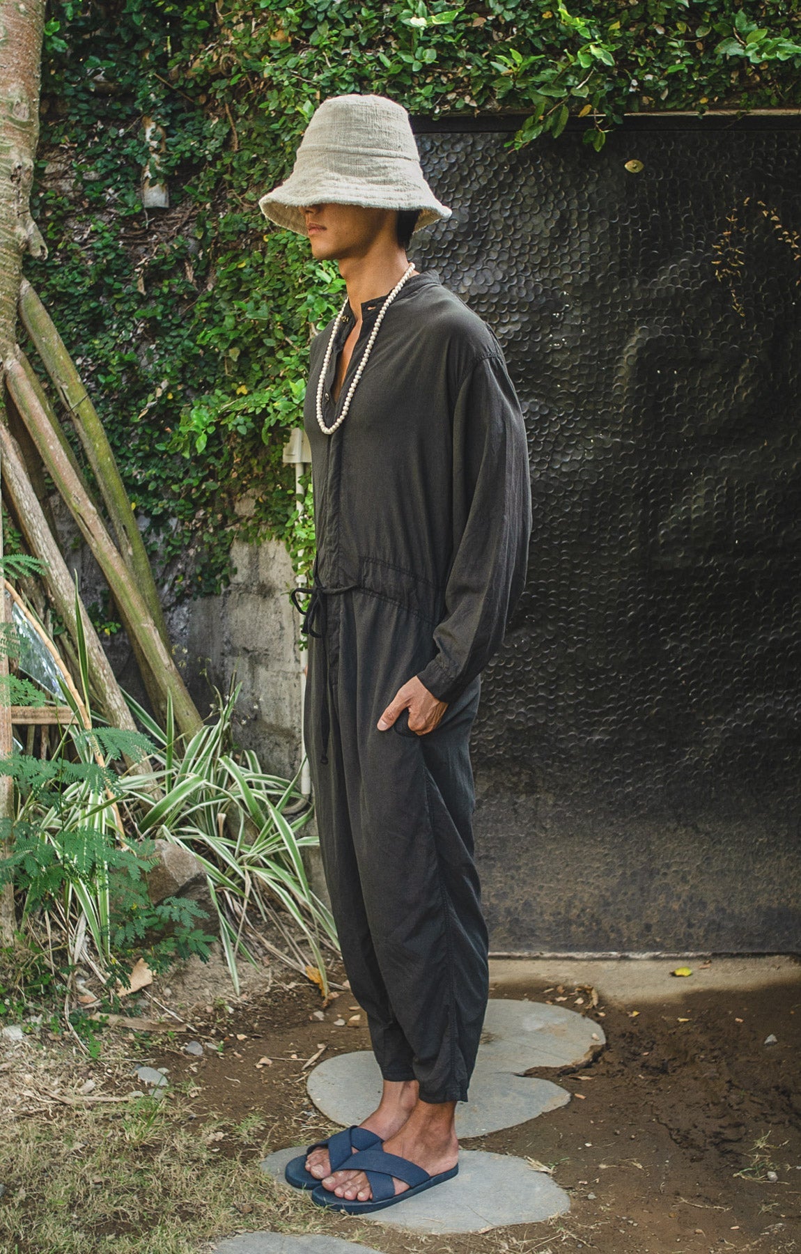 Umbrella Tree Black Sail Silk Jumpsuit