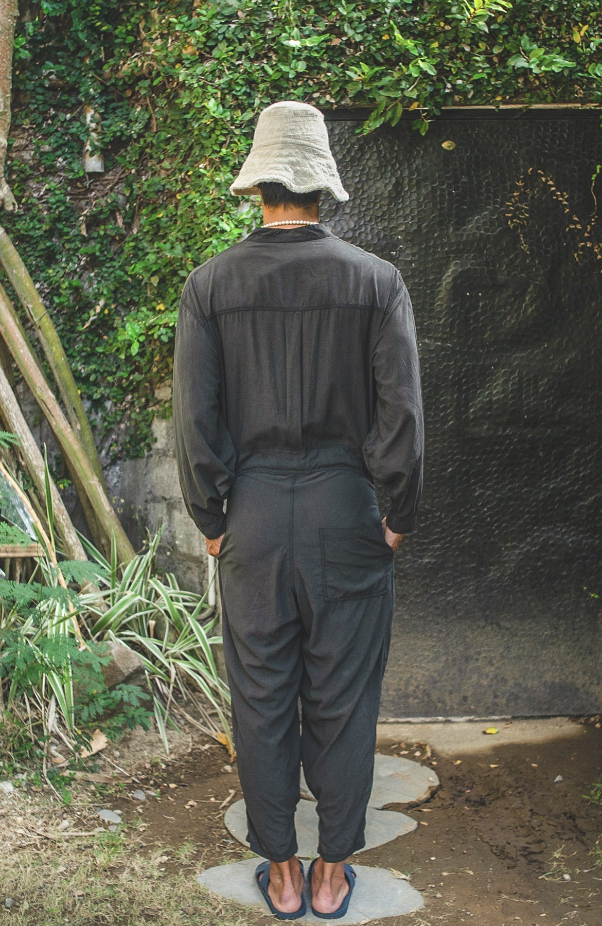 Umbrella Tree Black Sail Silk Jumpsuit