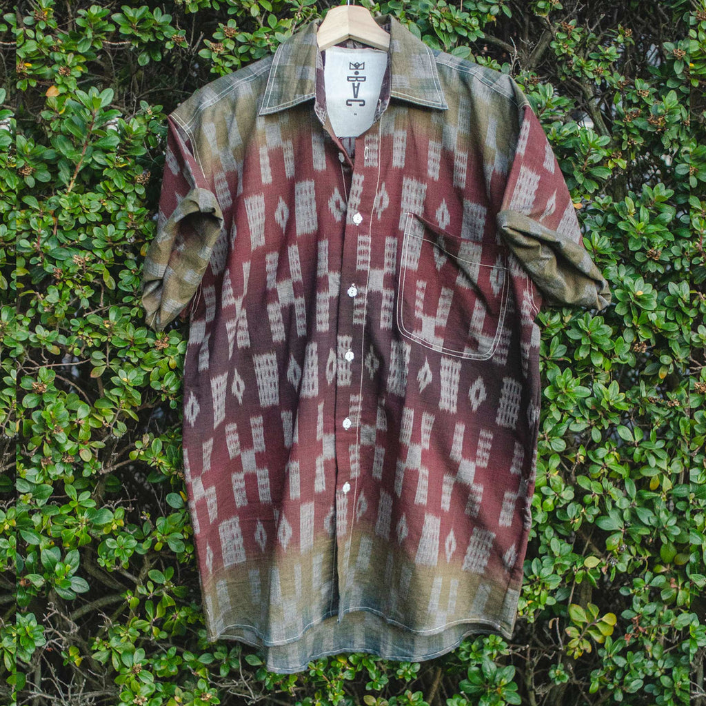 Handloom Rainbow Ikat Grandfather Shirt (Stock)