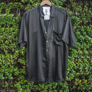 Umbrella Tree Black Silk Satin Grandfather Shirt (Stock)