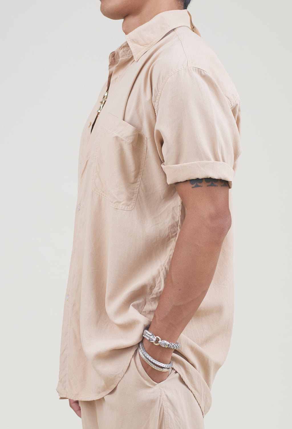 Umbrella Tree Black Silk Satin Grandfather Shirt (Stock)