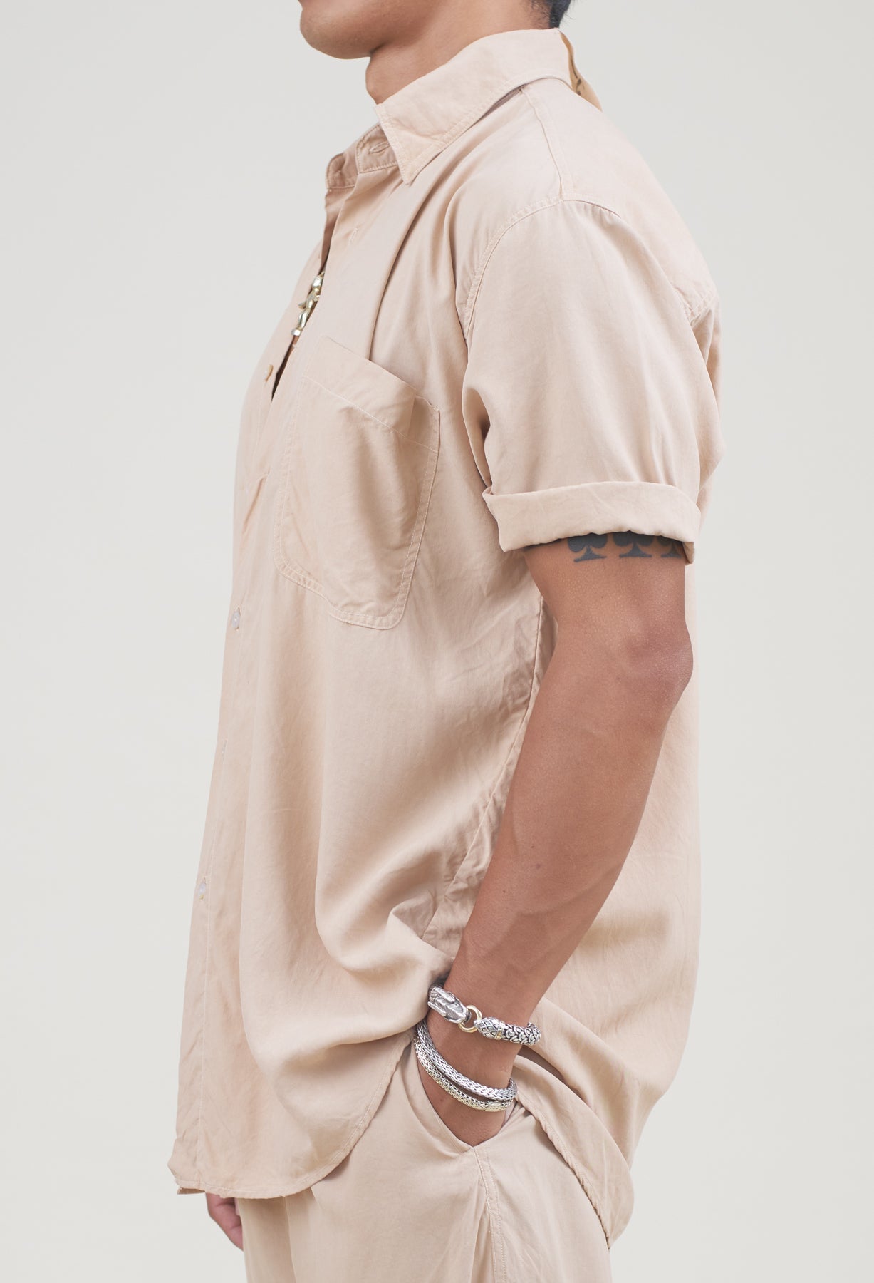 Umbrella Tree Black Silk Satin Grandfather Shirt (Stock)