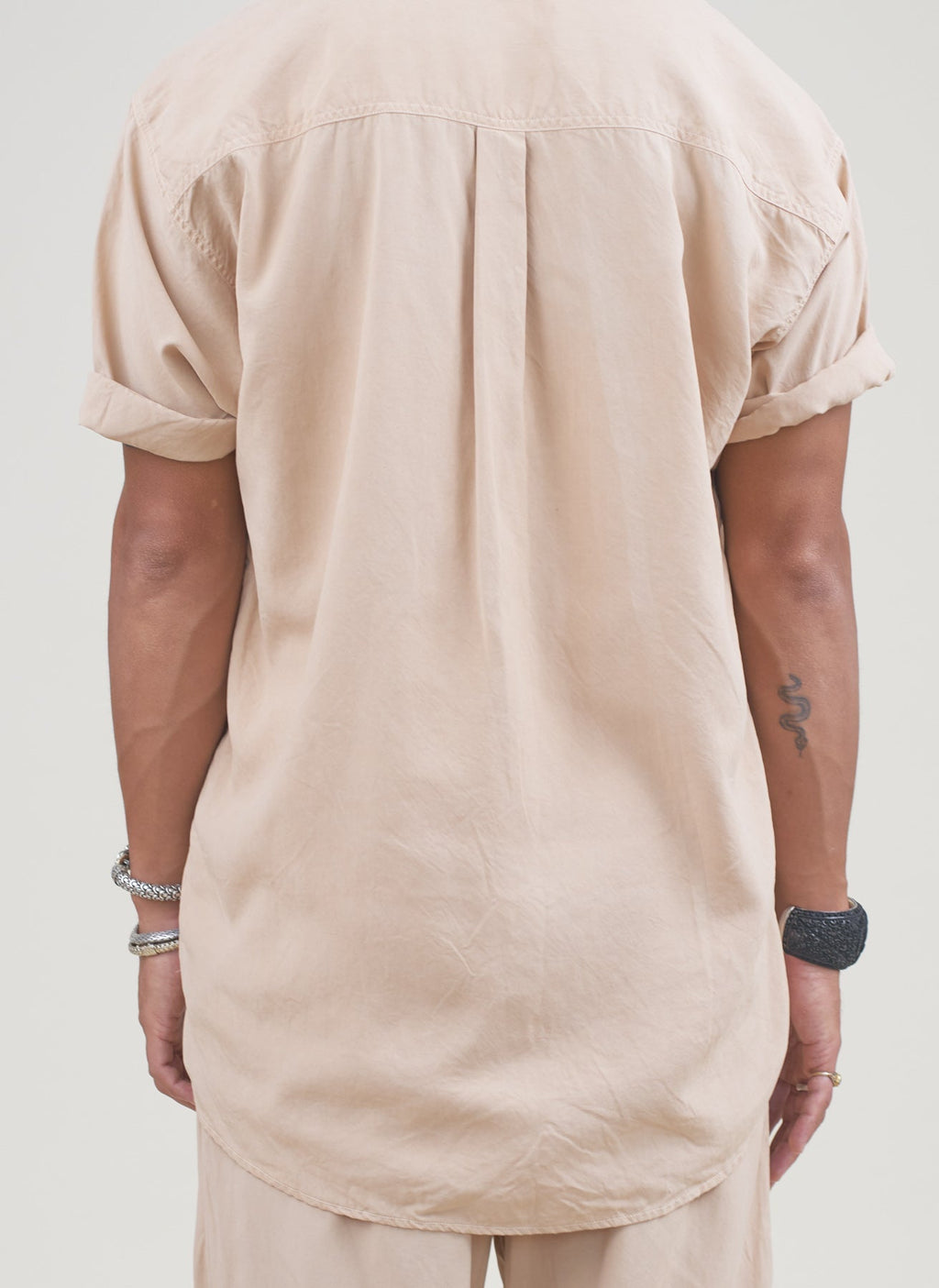 Umbrella Tree Black Silk Satin Grandfather Shirt (Stock)