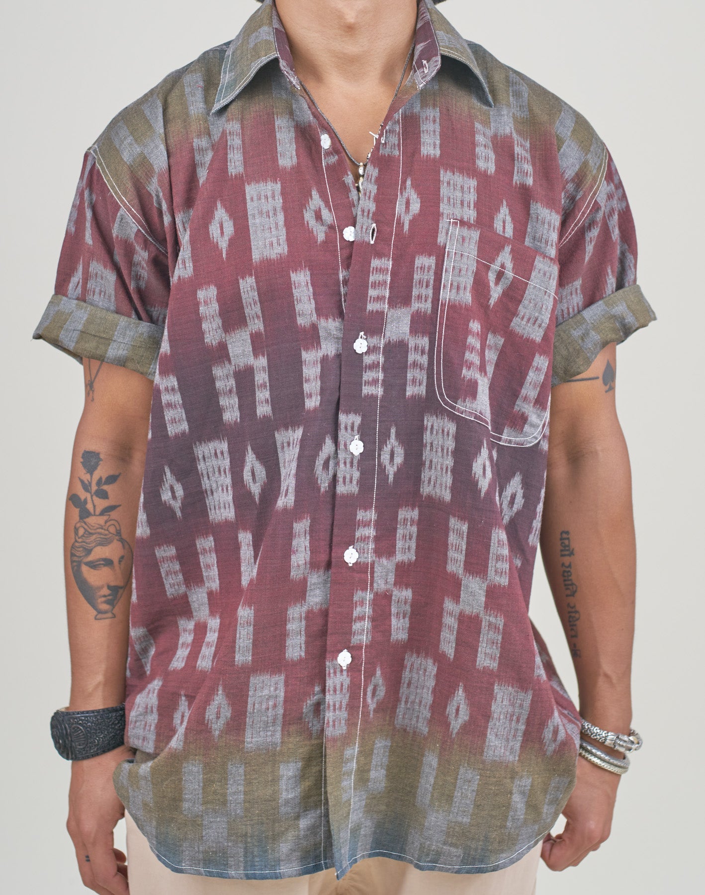 Handloom Rainbow Ikat Grandfather Shirt (Stock)