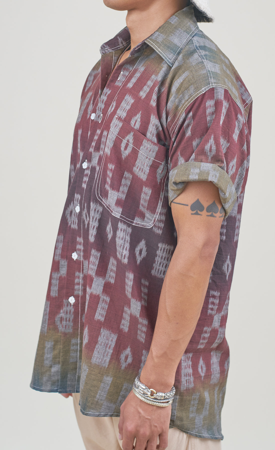 Handloom Rainbow Ikat Grandfather Shirt (Stock)