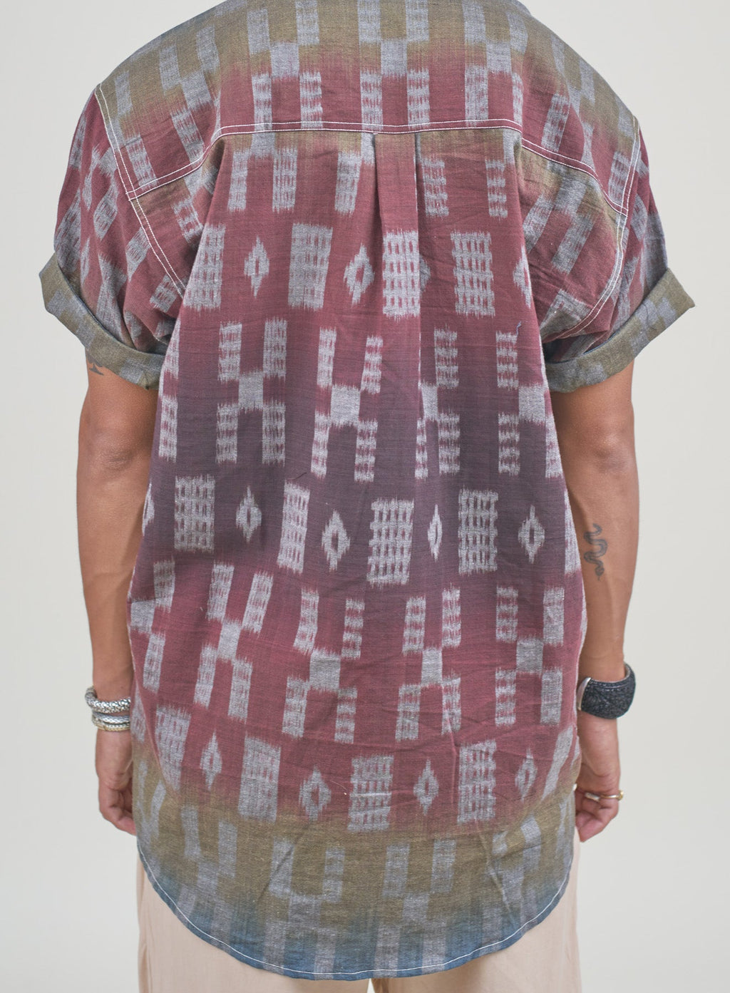 Handloom Rainbow Ikat Grandfather Shirt (Stock)