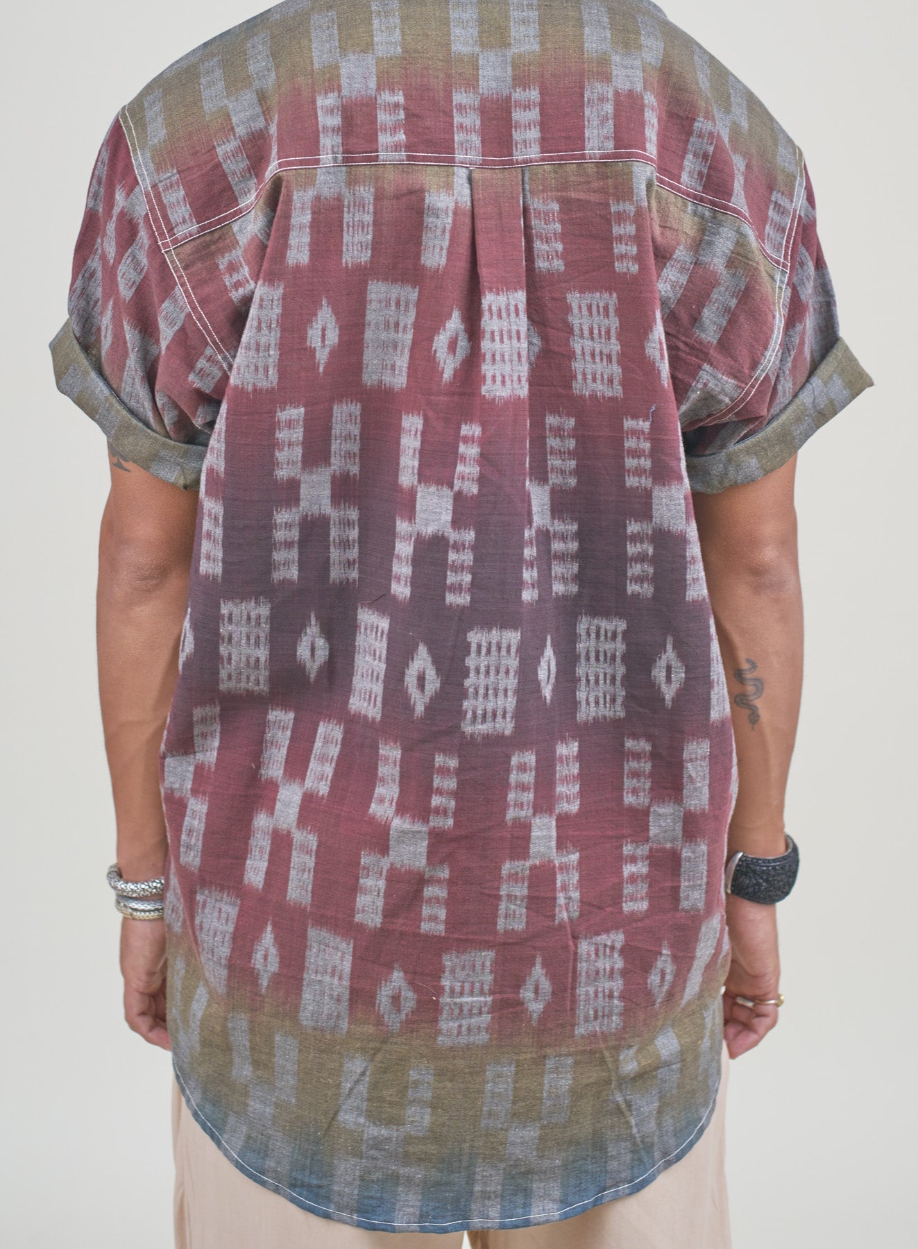 Handloom Rainbow Ikat Grandfather Shirt (Stock)