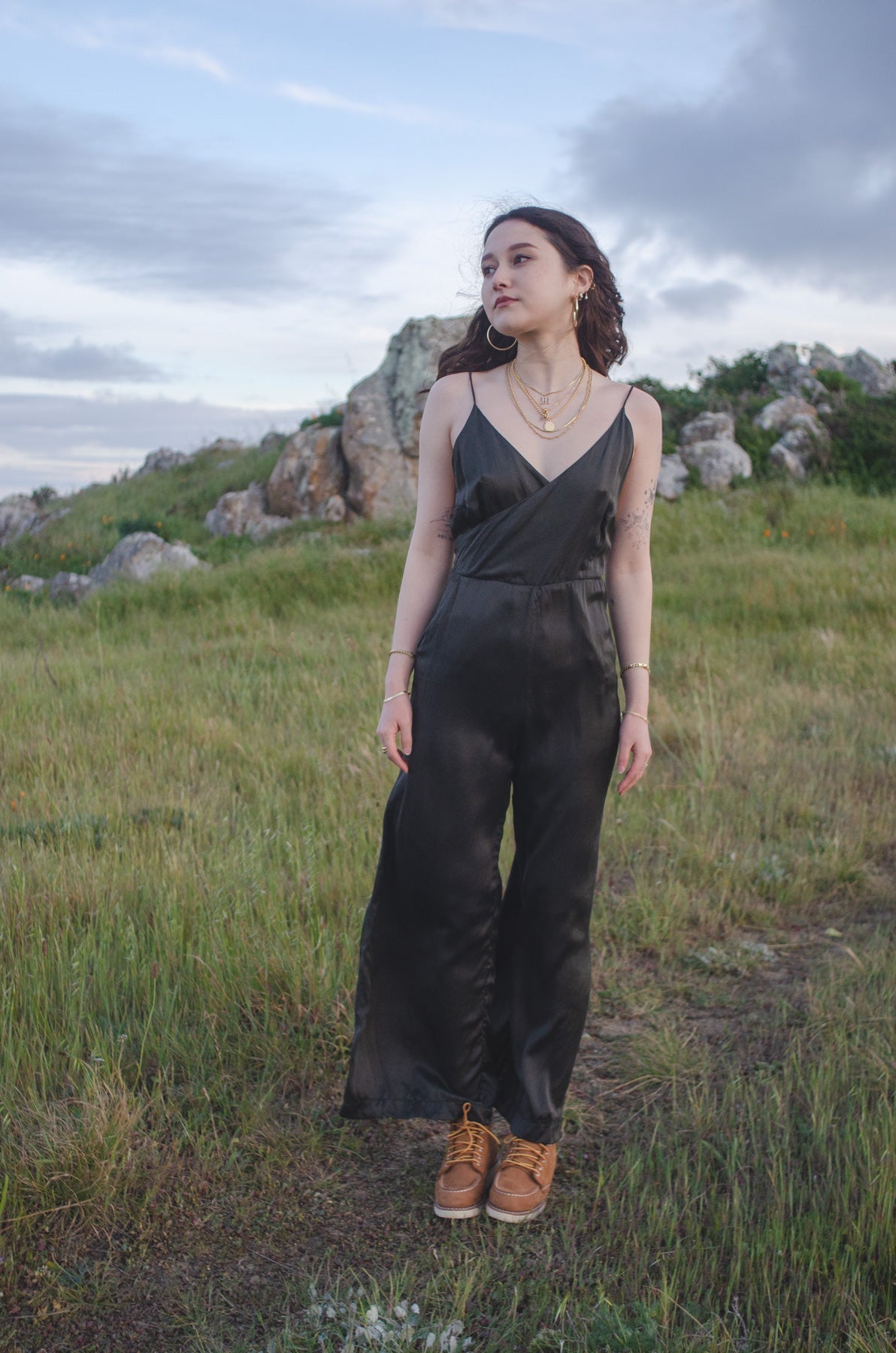 Rose Earth Sail Silk Jumpsuit ‘Bexxie’ Style (Stock)