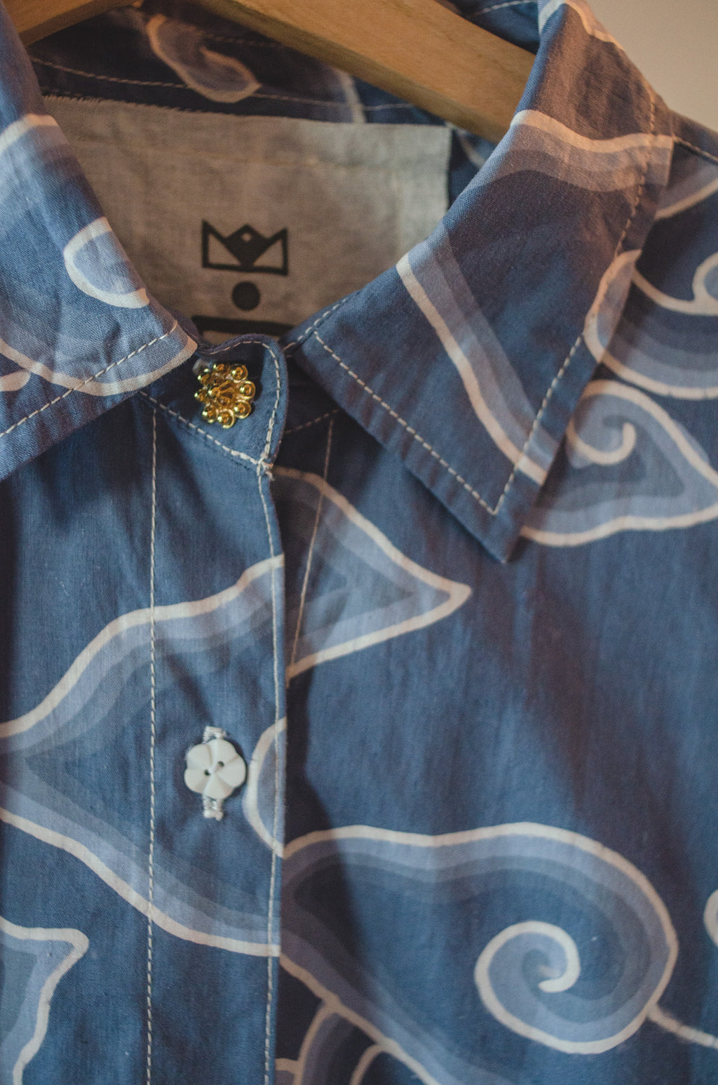 Indigo Megamendung Long Sleeve Slim Grandfather Shirt