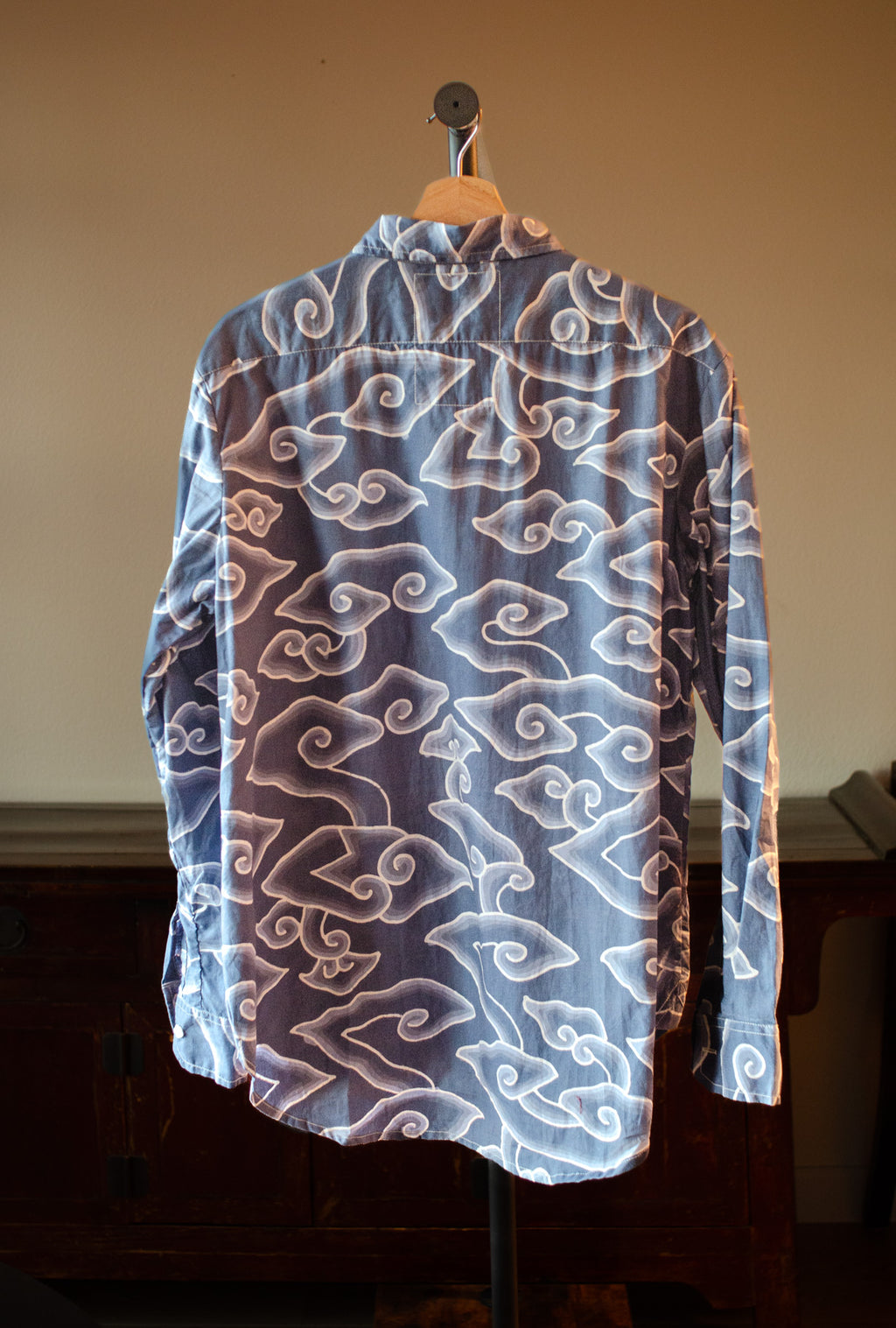 Indigo Megamendung Long Sleeve Slim Grandfather Shirt